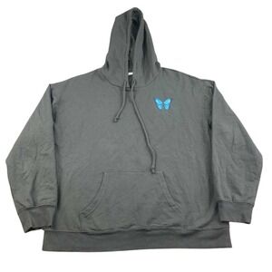 Rebellious One Hoodie Men L Pullover Sweatshirt‎ Butterfly Thankful Graphic Gray